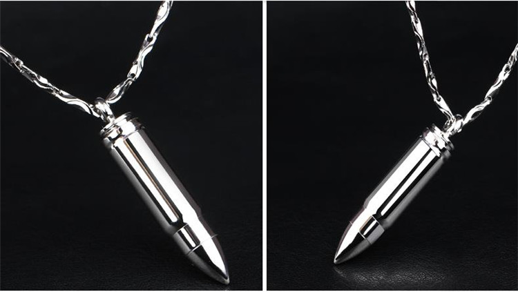 灵指925银子弹项链男士银吊坠 送男友 银子弹头配钛钢龙骨链