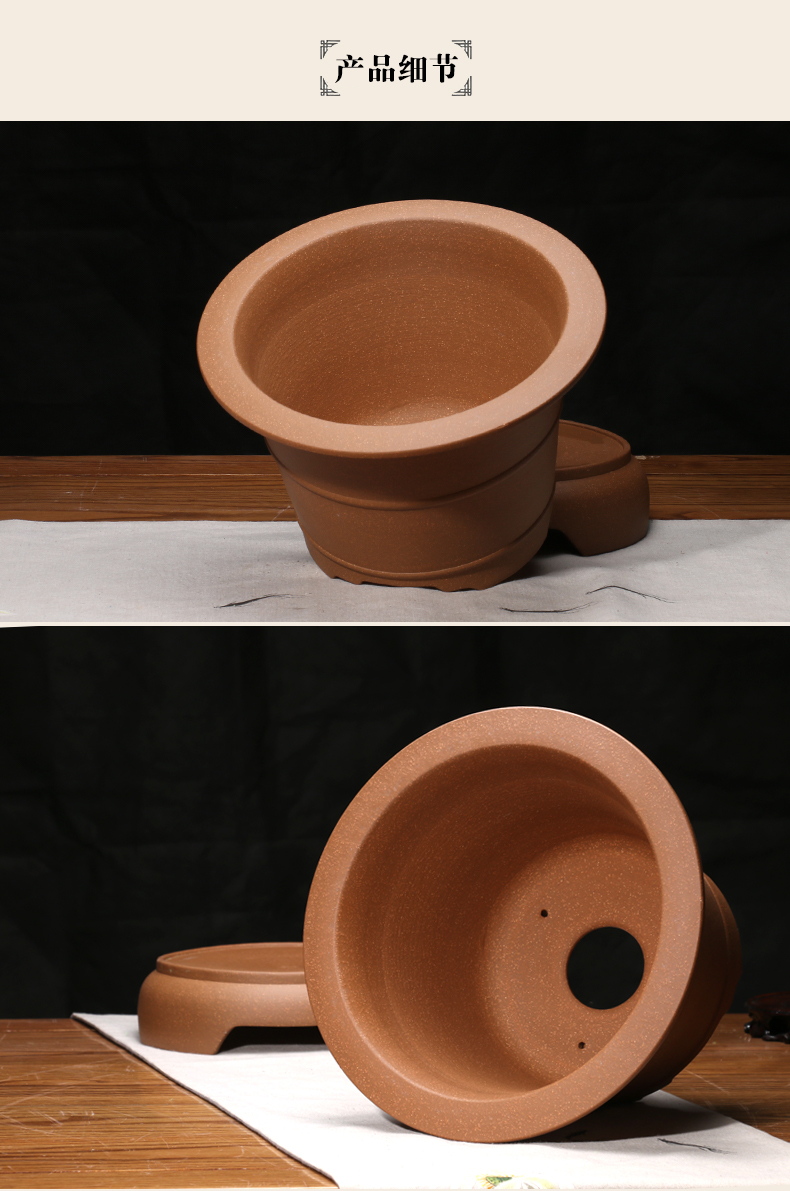 神力 紫砂花盆古典精品手工马晓艳制作老黄金段泥兰花绿植花盆 众芳盆