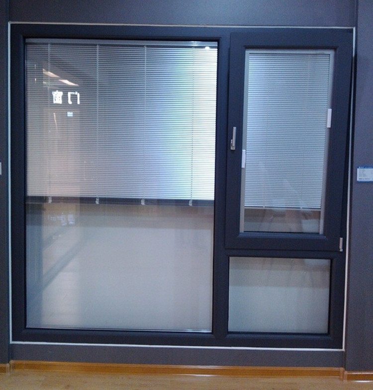 断桥铝中空玻璃内置百叶窗办公室手动电动百叶门窗定制断桥铝开窗手动