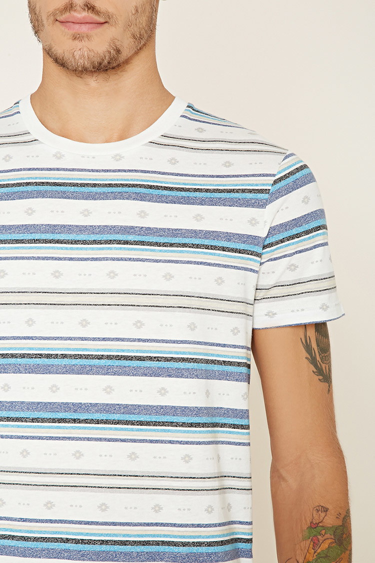 forever21 男士西南风条纹短袖t恤 白色/蓝色 m