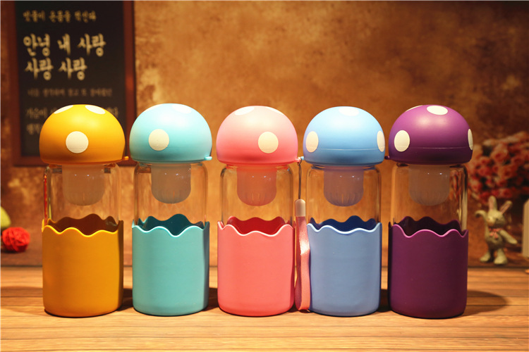 玻璃茶杯 带茶隔带盖带提绳带杯套玻璃杯 便携运动水杯男女儿童学生杯