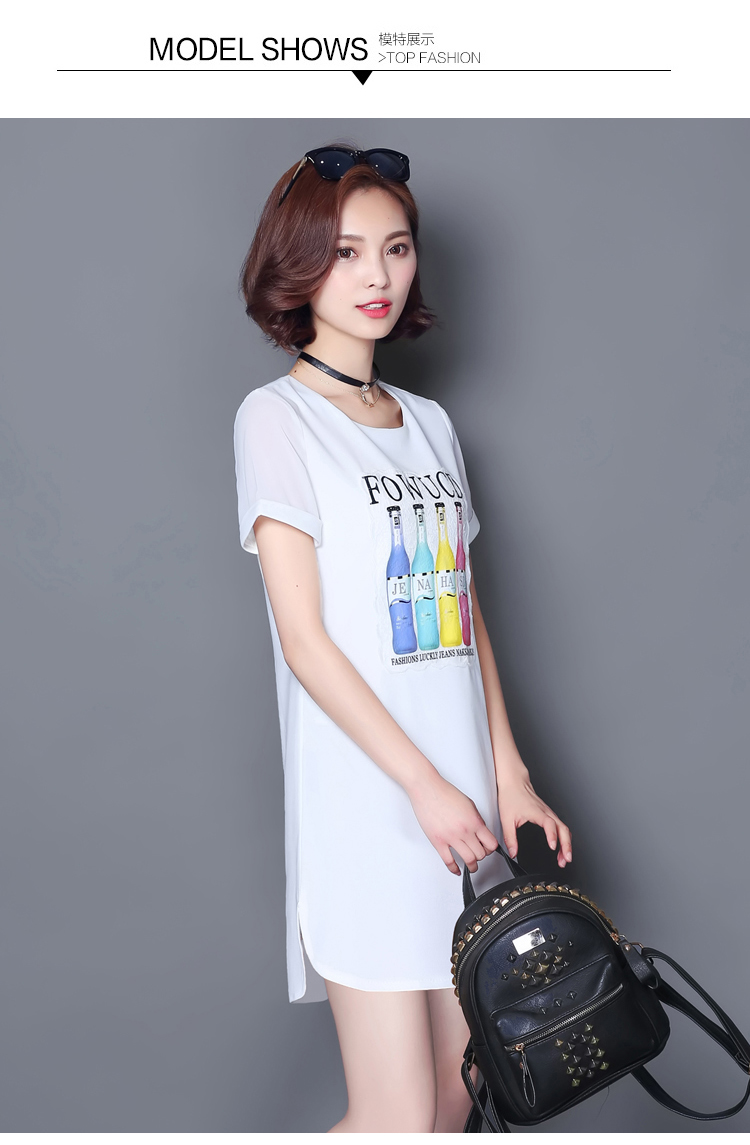 女装 t恤 倾慕女装 倾慕 短袖t恤女2016夏季新款韩版印花连衣裙中长款
