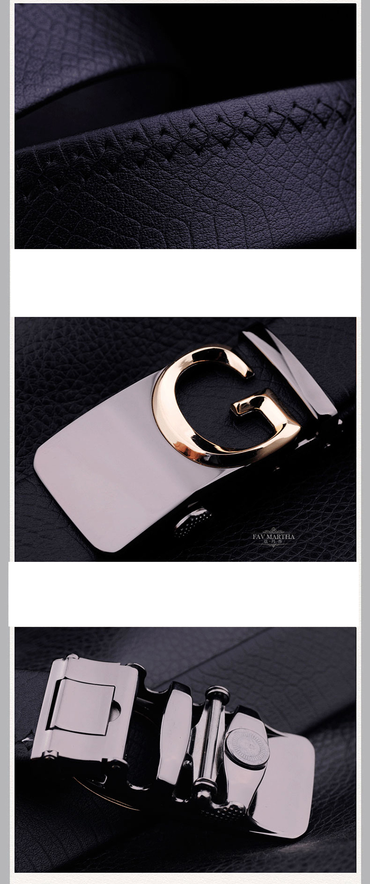 favmartha/法玛莎男士商务皮带自动扣牛皮腰带时尚百搭裤带 大g自动扣