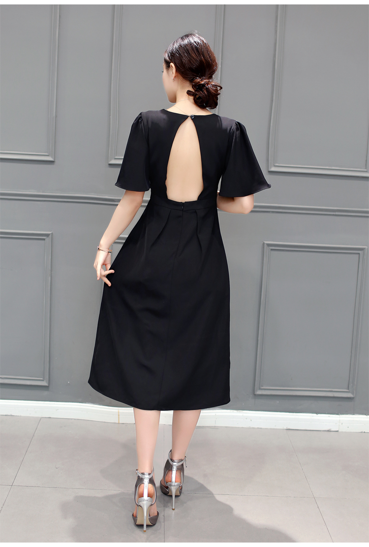 蔻姿图 2016新款时尚大露背飞袖度假连衣裙长裙 黑色 xl