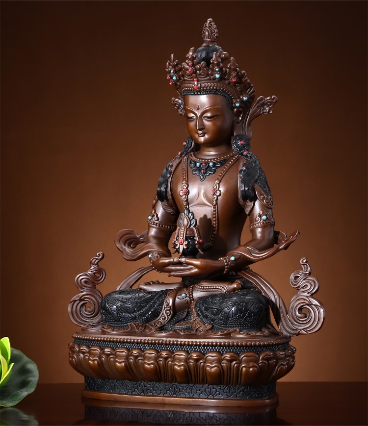 九黎纯铜长寿佛藏传佛教尼泊尔仿古密宗无量寿佛佛像摆件家用摆件7台