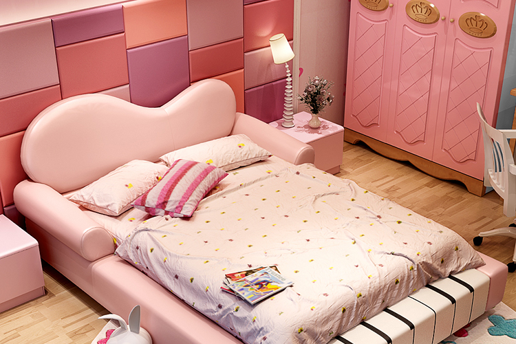 5米粉色皮艺卡通带护栏单人床钢琴床家乐uu 粉红色 床垫 1500mm*1900