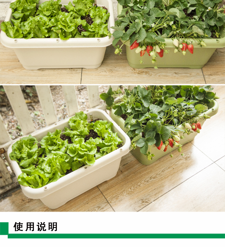 美乐棵 长方形种菜盆箱阳台菜园屋顶种植槽长方形塑料自灌溉懒人花盆