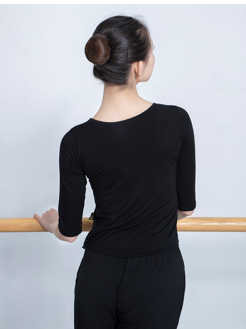 舞蹈练功服上衣成人女现代舞服夏季七分袖形体基训教师服s13028黑色m
