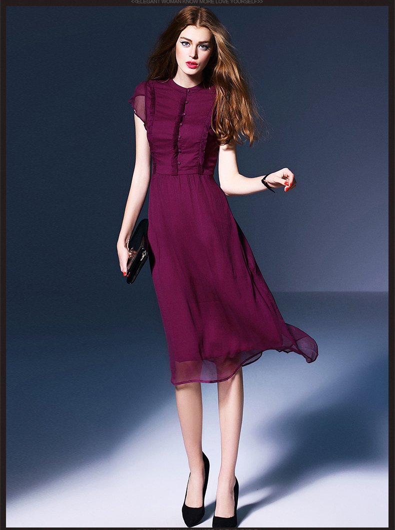 伊莲娜女装高端真丝连衣裙长裙子雪纺修身夏季沙滩裙桑蚕丝中长款