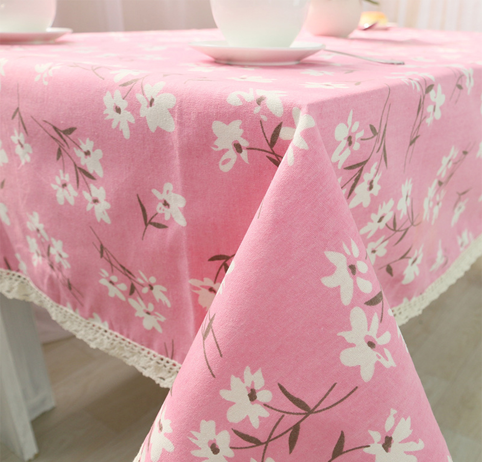 phialee 桌布 餐桌布田园清新餐垫花桌布棉麻 小白花蓝底带花边 60*60