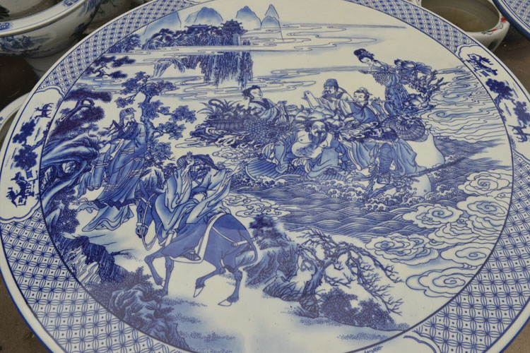 
                                        景德镇陶瓷桌子 瓷器桌子 庭院凉亭阳台摆设桌子茶几 带四个鼓櫈青花陶瓷桌子 竹林七贤                
