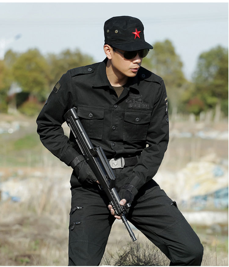 黑色纯棉迷彩服作训服夏装 军迷服装套装男正品 多袋耐磨工作服装