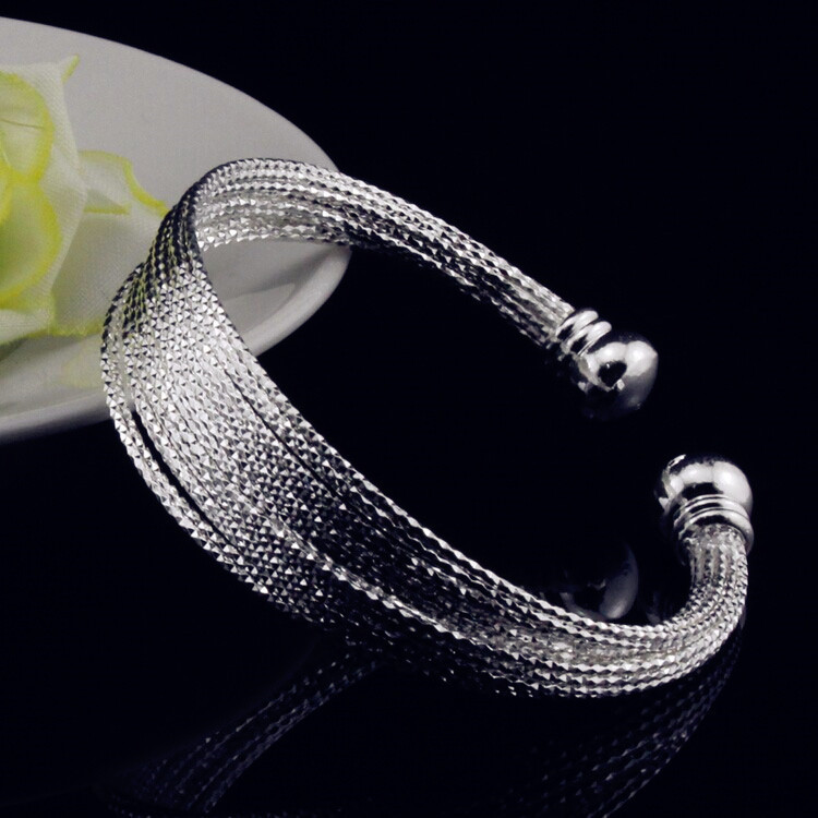 卓耀925银手镯女款多线圈环开口手镯 窄款