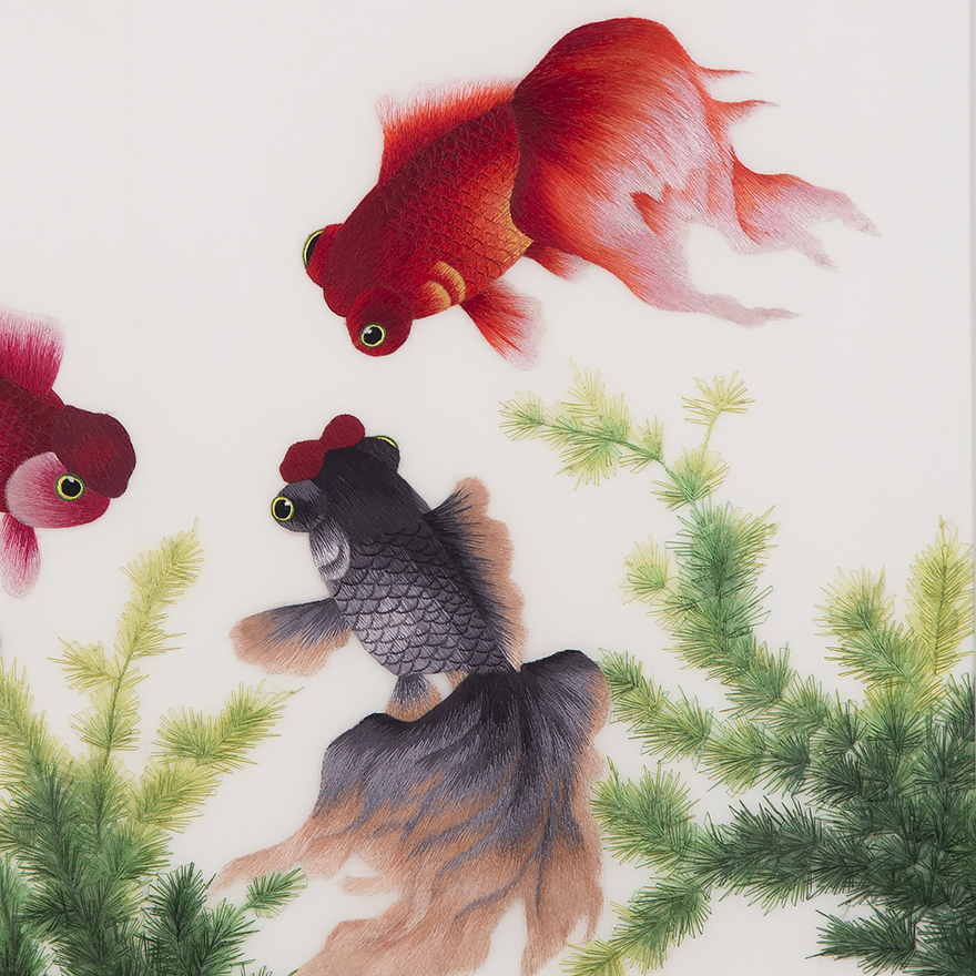 工艺品 刺绣 苏工纯手工卢宝棋苏绣真丝《金玉满堂》细平针 【天工艺