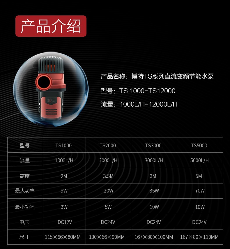 boxwater博特鱼缸变频水泵潜水泵抽水循环泵鱼池水族箱过滤鱼缸水泵ts