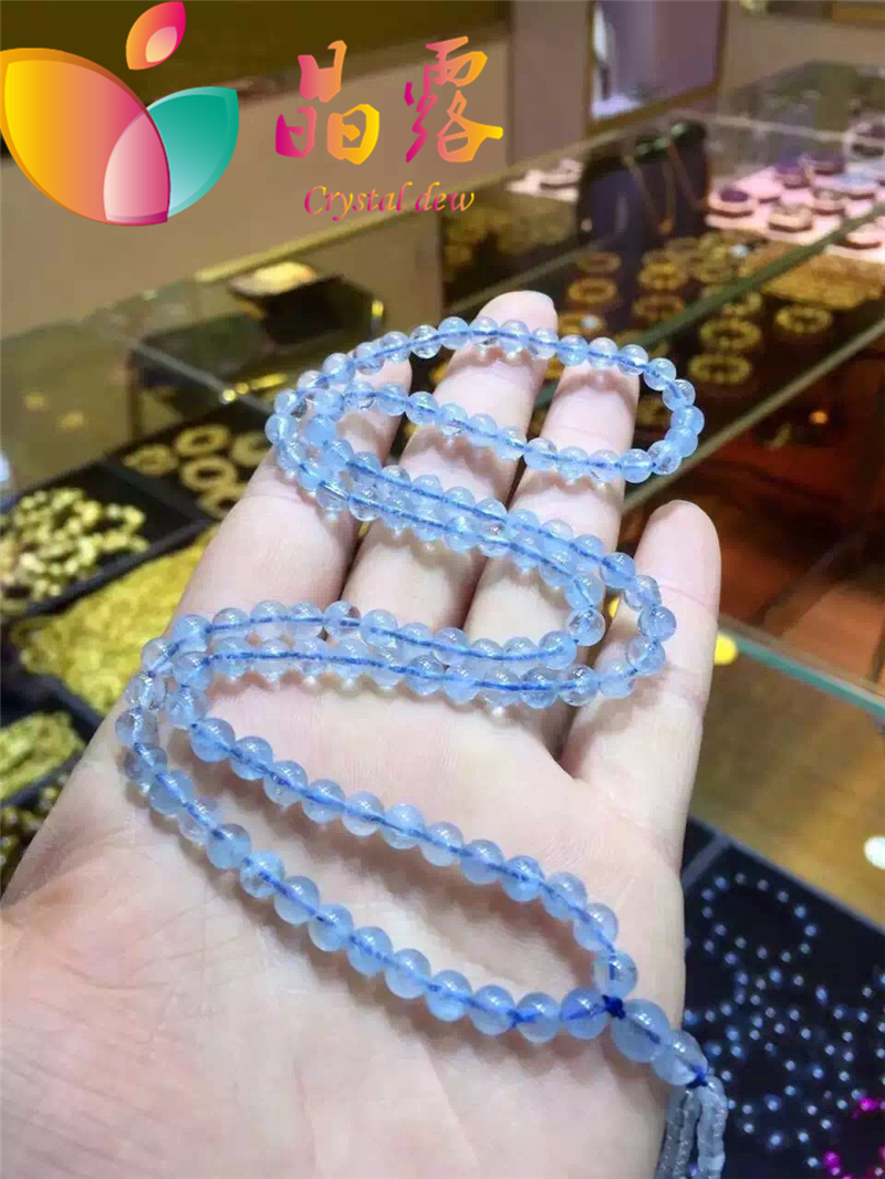 加鑫海蓝宝手链三圈海蓝宝手链手串男女款圆珠5mm