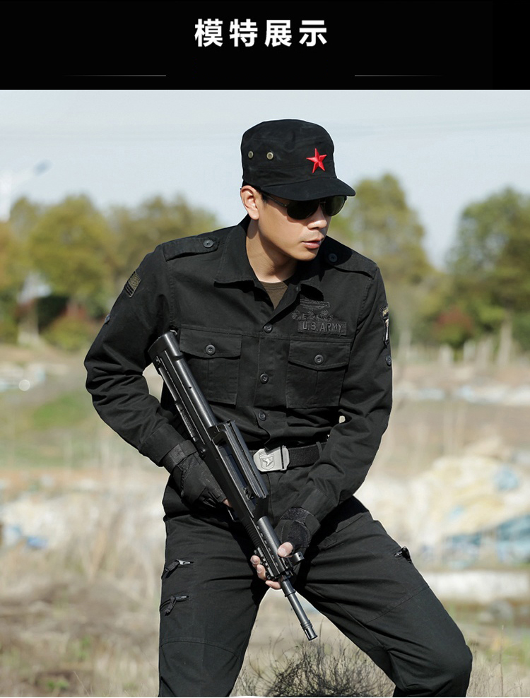 盾郎正品101空降师套装纯棉军装作训服 特种兵黑色夏