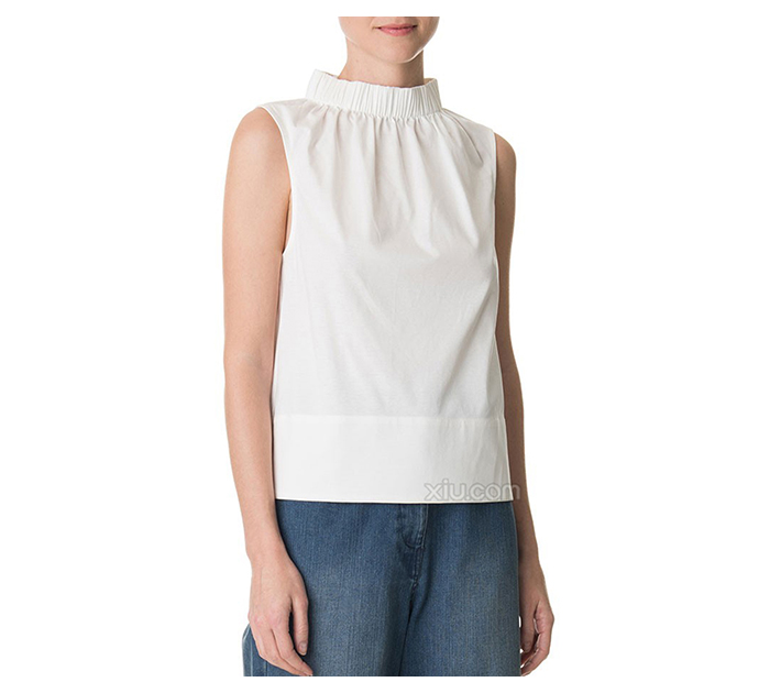 tibi 女士纯棉立领褶皱上衣 白色 l