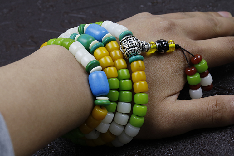 喜来星 多宝三色白玉菩提108颗佛珠手链多圈手串松石款 10*8毫米