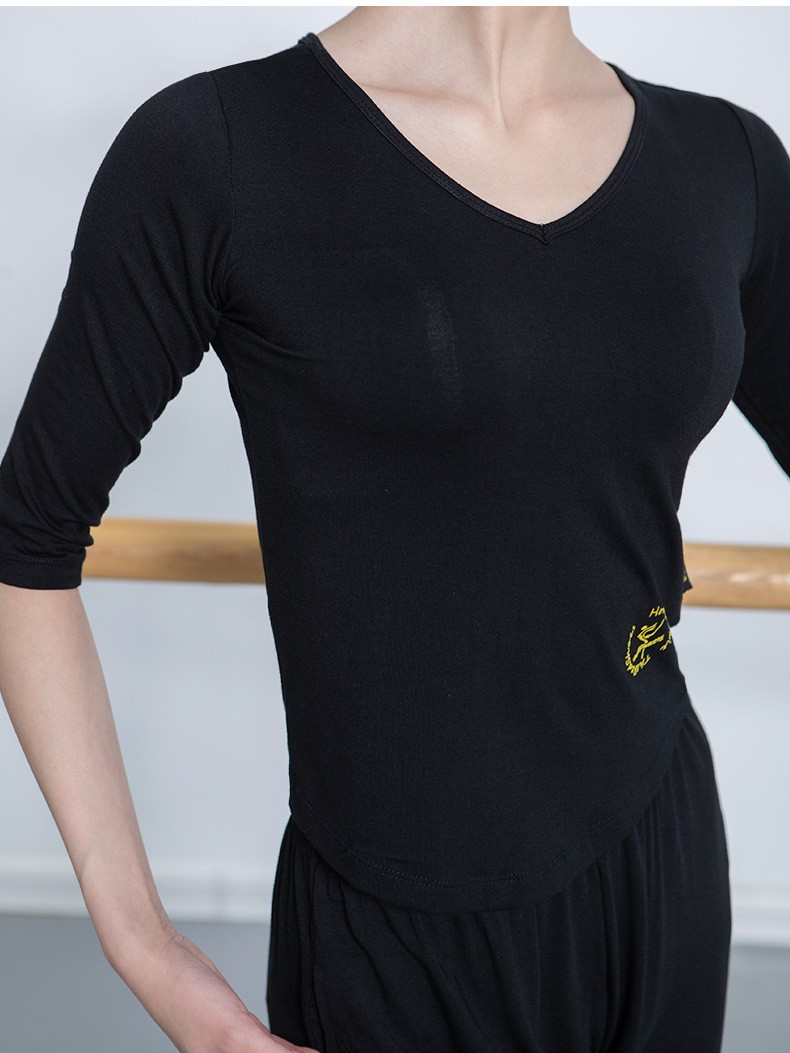 舞蹈练功服上衣成人女现代舞服夏季七分袖形体基训教师服s13028黑色m