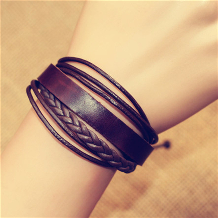 东颉 韩版朋克饰品手链手绳皮绳男女款情侣款 黑色_ 4折现价196元