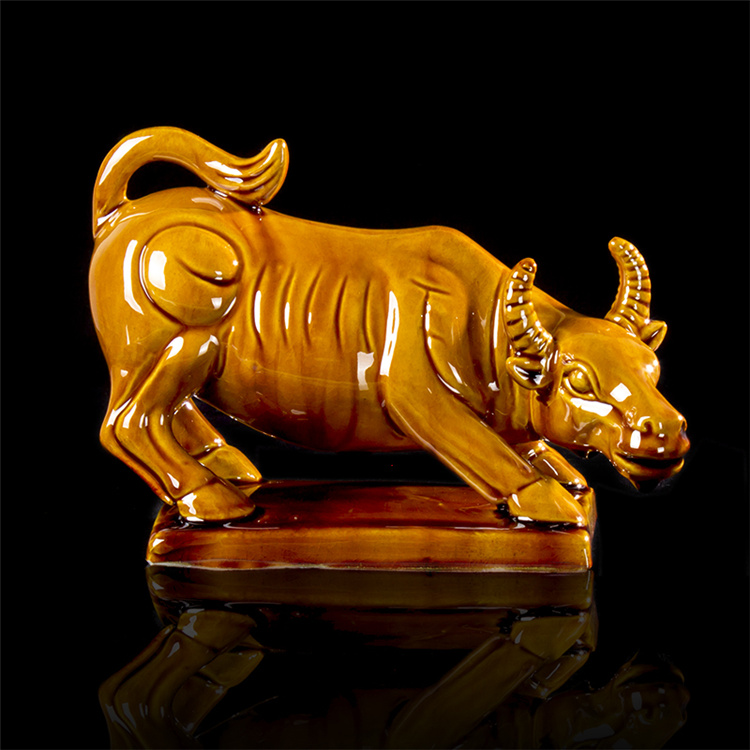 创古琪通 唐三彩牛摆件陶瓷黄牛工艺品家居装饰品礼品 外事礼品 小牛