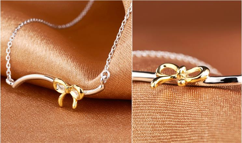 喜旺来 925银蝴蝶结项链女款 金色