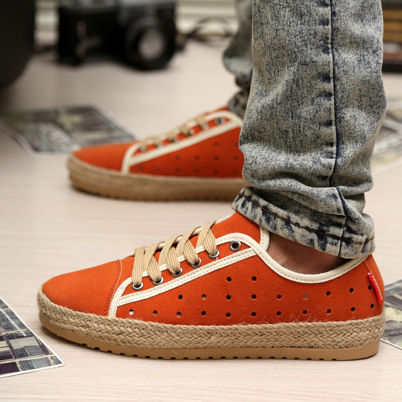 尚倍 镂空洞洞板鞋男夏季新品低帮透气休闲鞋学生时装潮鞋韩版草编鞋
