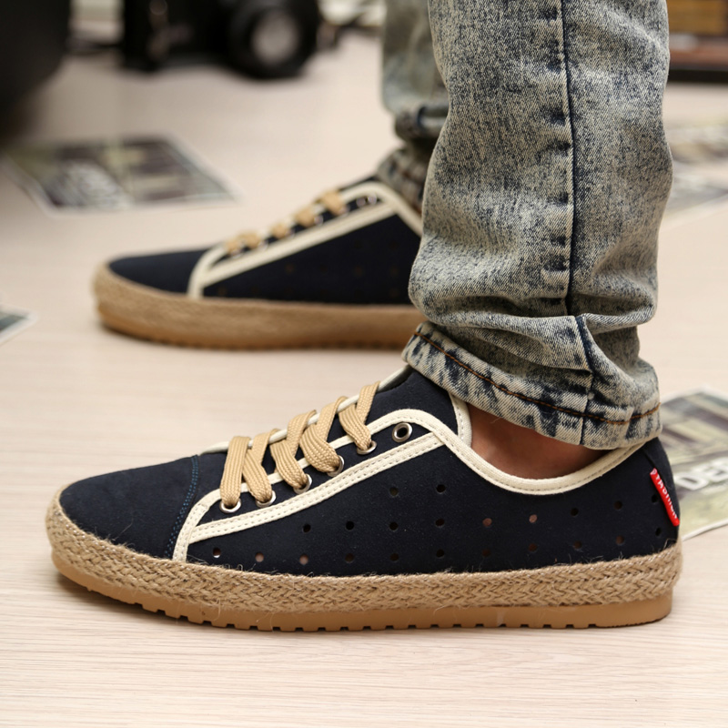 尚倍 镂空洞洞板鞋男夏季新品低帮透气休闲鞋学生时装潮鞋韩版草编鞋