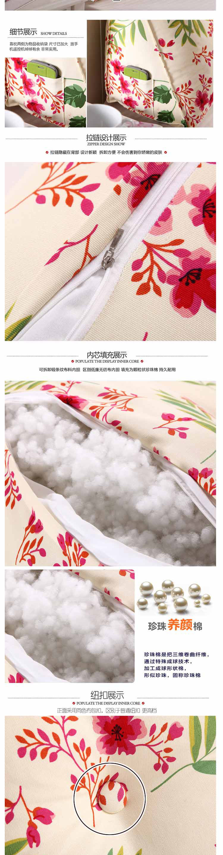 
                                        三角大靠背 全棉活性帆布印花立体三角床头大靠背垫 靠枕 纯蓝 180cm                