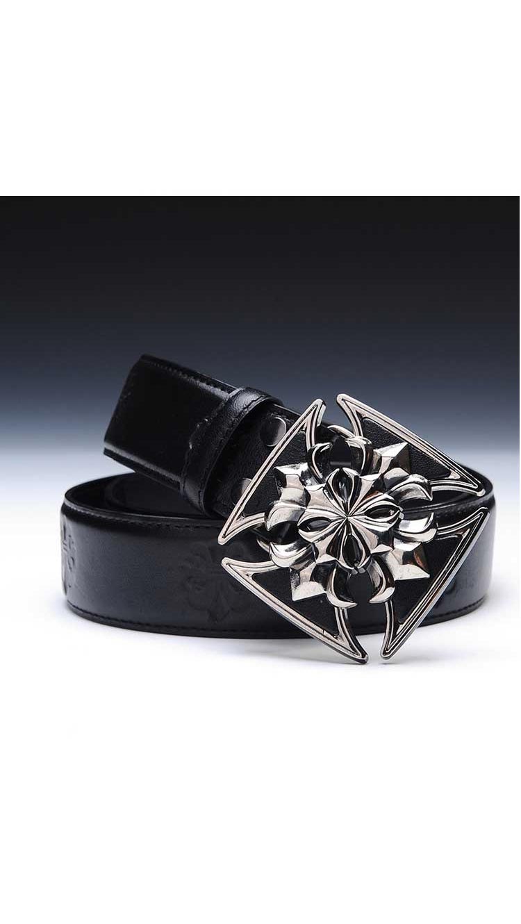 克罗心chrome hearts男式裤腰带板扣欧美大牌商务款裤腰带头层真牛皮