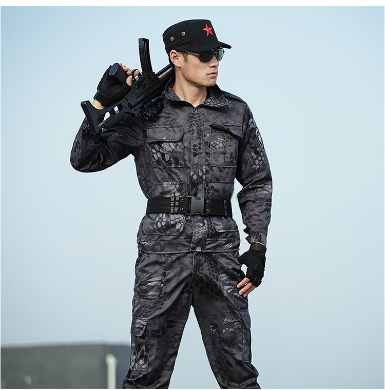 夏季户外黑色蟒纹迷彩服作训服作战服特种兵野战军装 男士军用耐磨工
