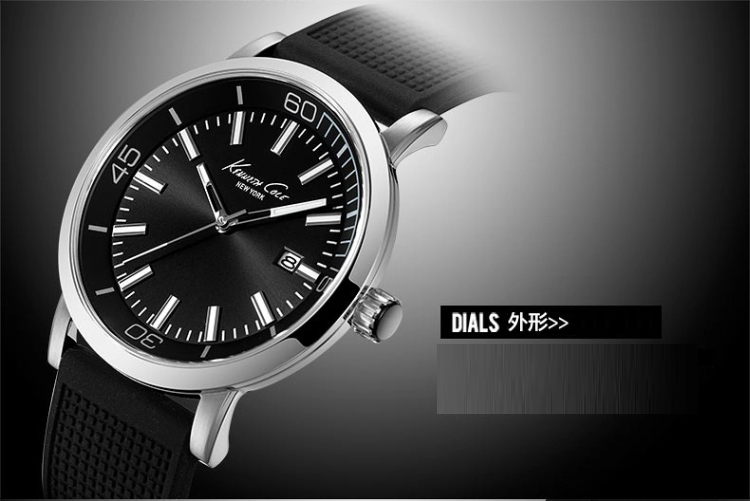 凯尼斯柯尔(kenneth cole)手表黑色树脂男士手表石英男表kc1002083