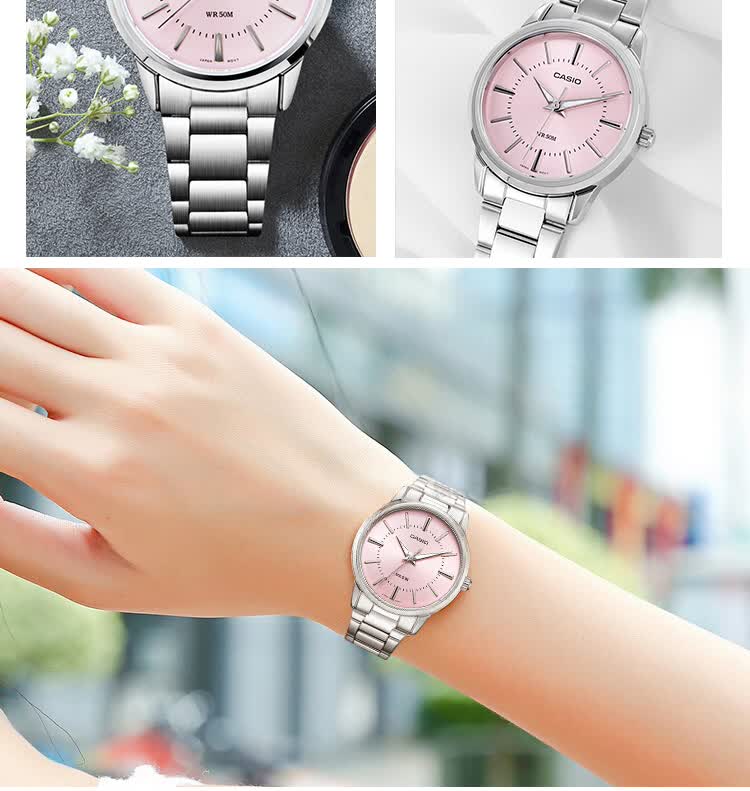 卡西欧(casio)女表 指针钢带皮带简约手表 防水夜光腕表 白色钢带ltp