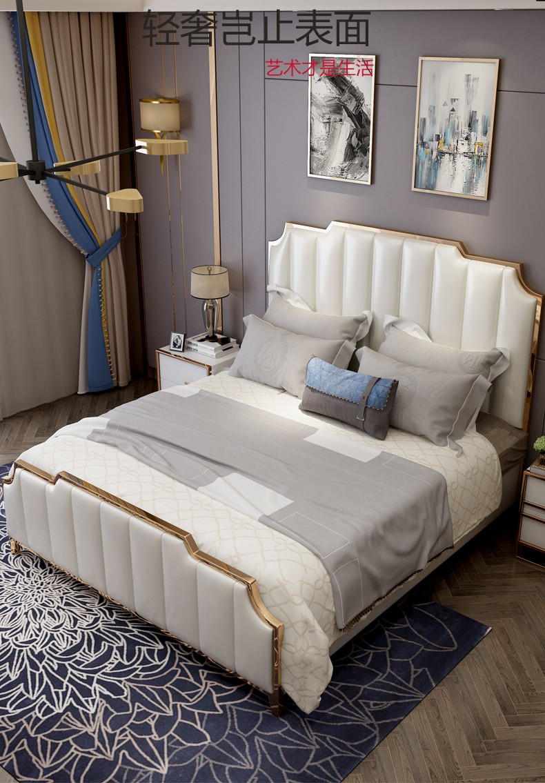 5简约高床尾皮床床垫1.