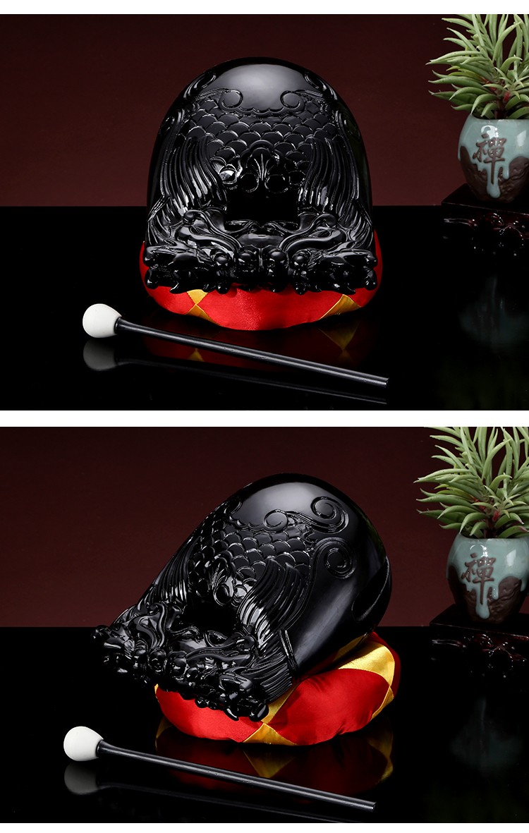 台湾木鱼寺庙家用磬黑檀红木实木佛堂鱼子鱼雕龙雕木鱼黑檀木鱼雕25台