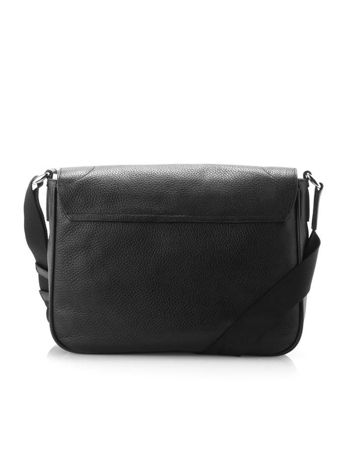 bally 巴利 男士黑色牛皮荔枝纹翻盖插扣斜挎包