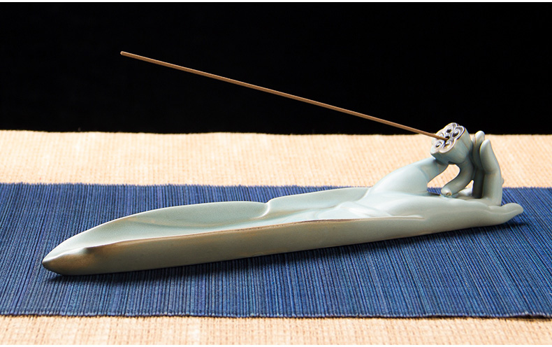 迦印堂 佛指拈花线香插 陶瓷卧香炉 焚香炉 香盒 佛