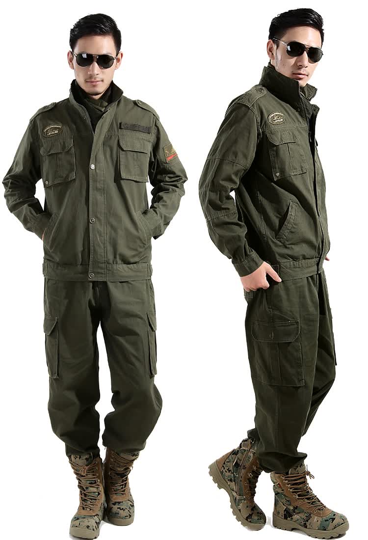 户外迷彩服套装男 耐磨多袋作训服 军迷服装工作服工装服 军绿 m