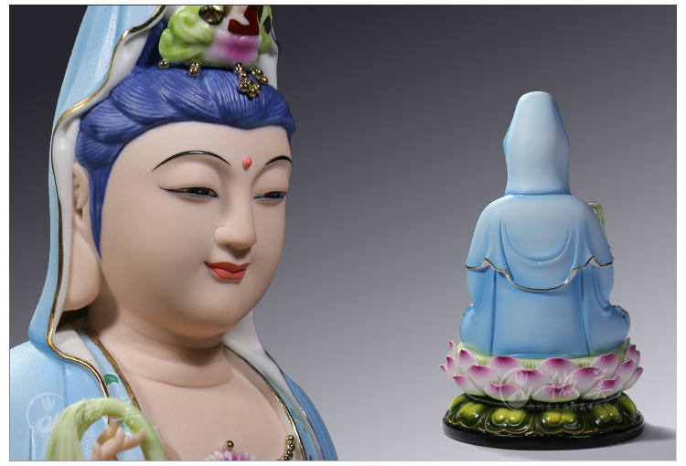 微美陶瓷观音菩萨像多尺吋笑脸微笑坐莲观音佛像德化陶瓷彩绘佛像摆件