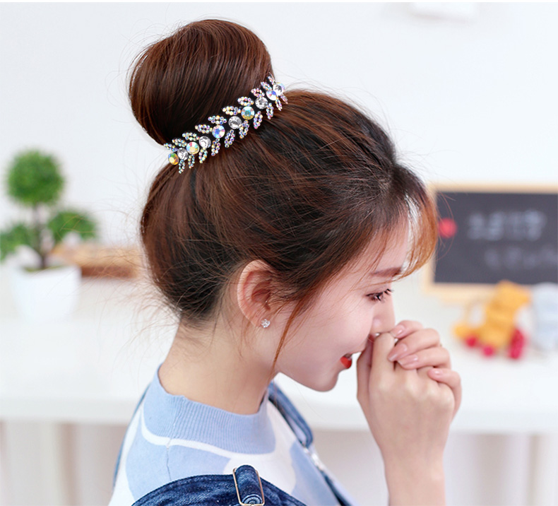 奇色 甜美仿水晶花苞夹丸子头马尾扣夹发饰 带齿防滑发夹女韩版情人节