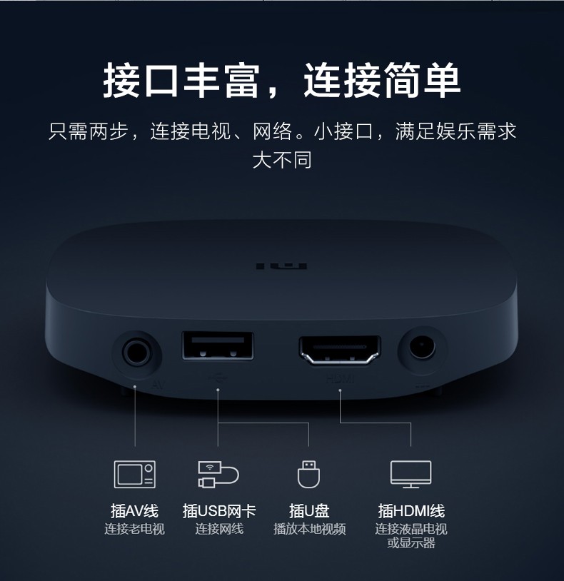版家用网络盒子无线wifi 4k高清播放器机顶盒 小米盒子4se(不含hdmi)