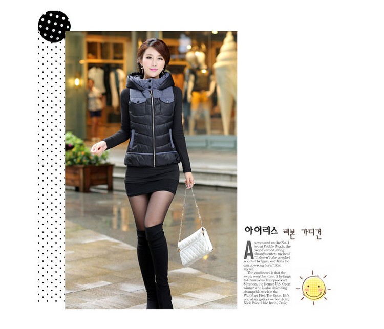 奢麦2015秋冬新款时尚短款连帽羽绒棉马甲大码女装坎肩马夹外套1316-B 黑色 2XL