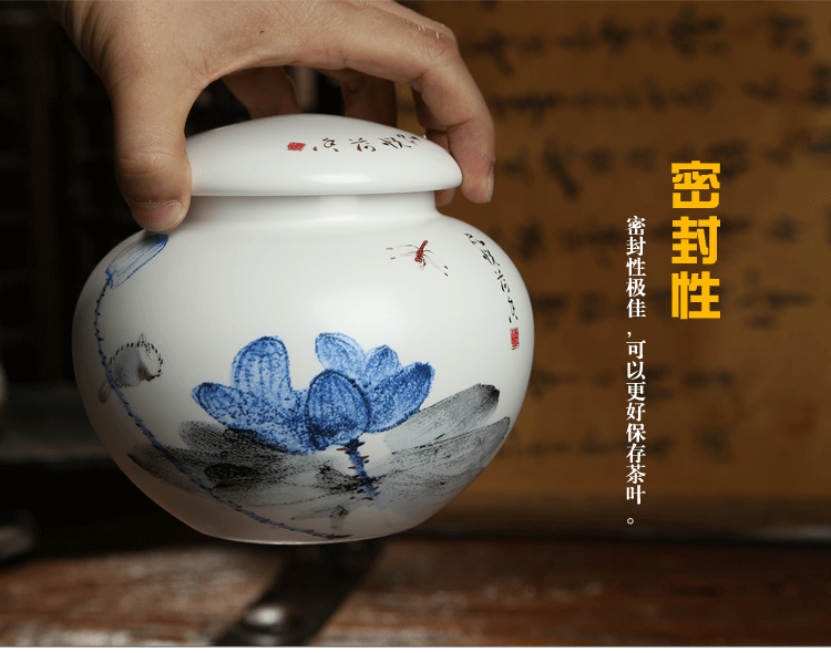 
                                                            宁不凡 陶瓷茶叶罐定窑醒茶储茶密封罐中号茶罐茶盒(水容量1000ml铁观音约250g装） 品悦荷香                