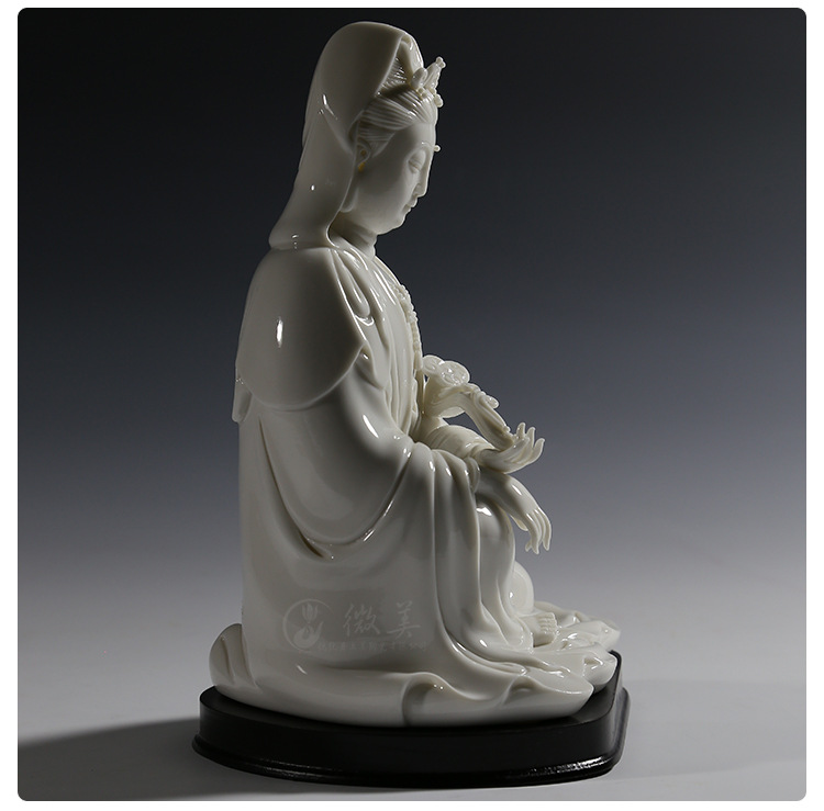 微美9吋自在观音像如意观音菩萨佛像披坐观音像德化白瓷工艺品摆件