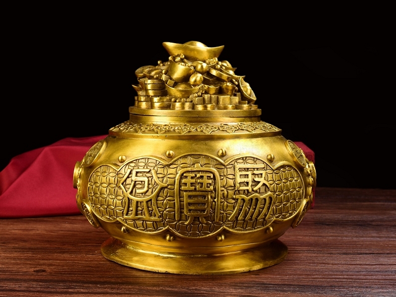 百纳源 聚宝盆摆件风水招财 纯铜五路财神聚宝盆客厅明财位摆设 超