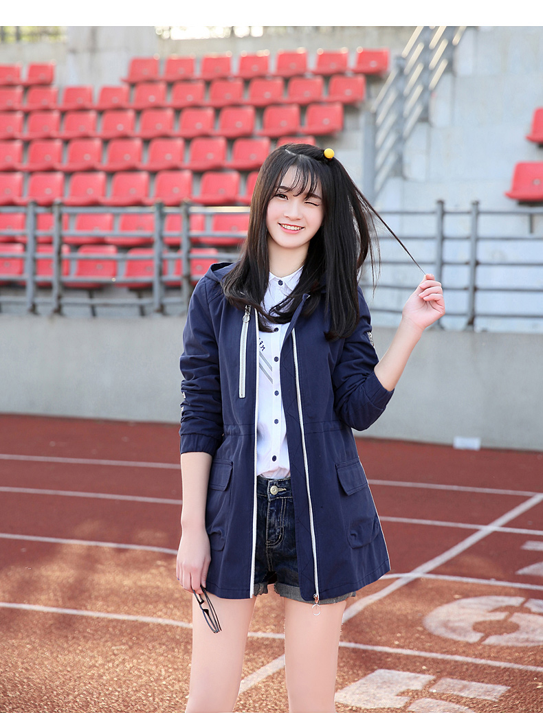 布依丛林中学生风衣女中长款2018春秋季新款韩版修身少女学院风外套