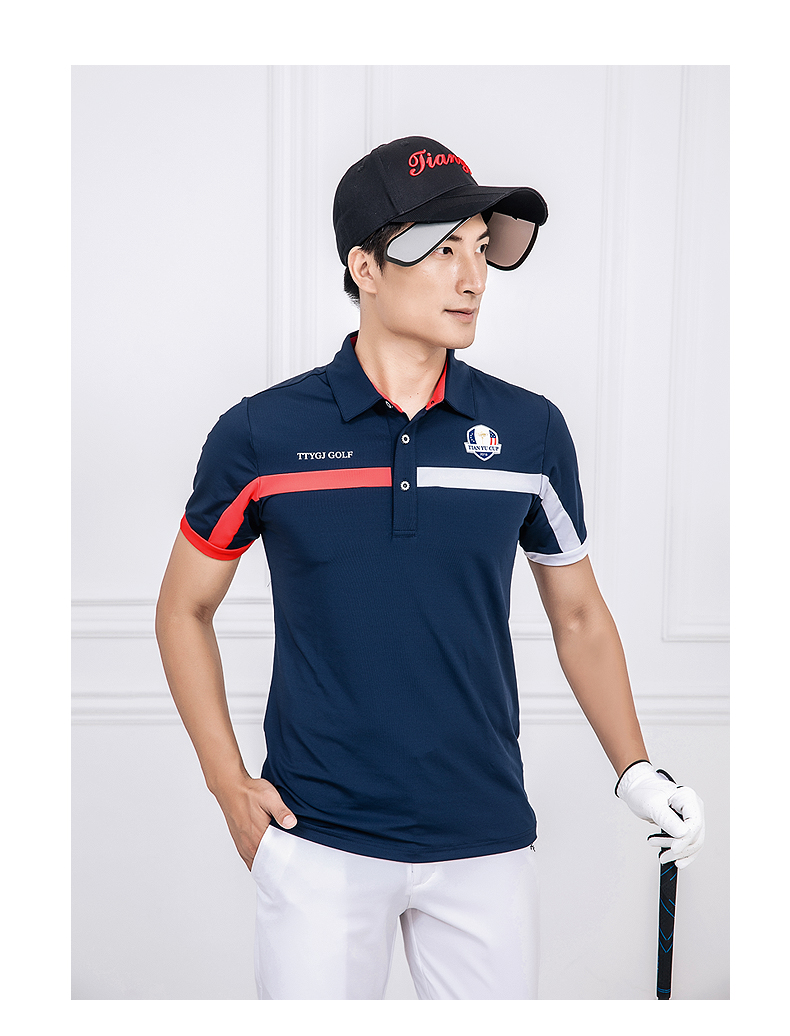 ttygj高尔夫球服装 男士短袖t恤衫夏秋季速干polo衫球衣运动衣服 藏青