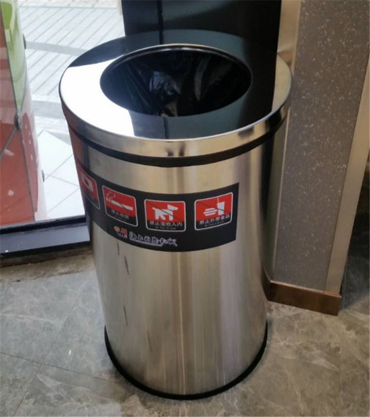 不锈钢垃圾桶包邮酒店大堂立式翻盖直投座地果皮桶大号圆形带内桶 38