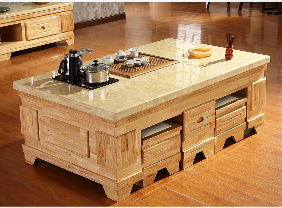 伊莱菲尔茶几大理石茶几功夫茶几客厅实木茶桌办公室泡茶桌原木色茶台